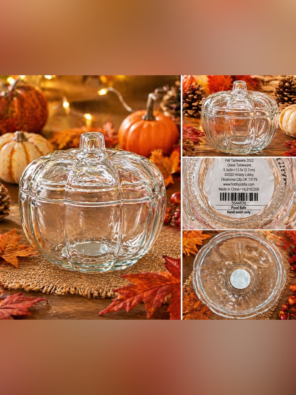 Glass Pumpkin Jar with Lid Hobby Lobby Candy Dish Fall Decor